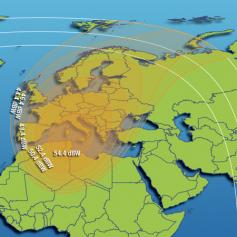 Vyzarovaci diagram druzice INTELSAT 1002 na 1W pre paket DIGI TV Czech and Slovak