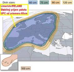 Vyzarovaci diagram druzice ASTRA 1G na 19,2E pre programy TV Markiza,TV JOJ,CT 24 ktore vysielaju v TV pakete UPC DIRECT